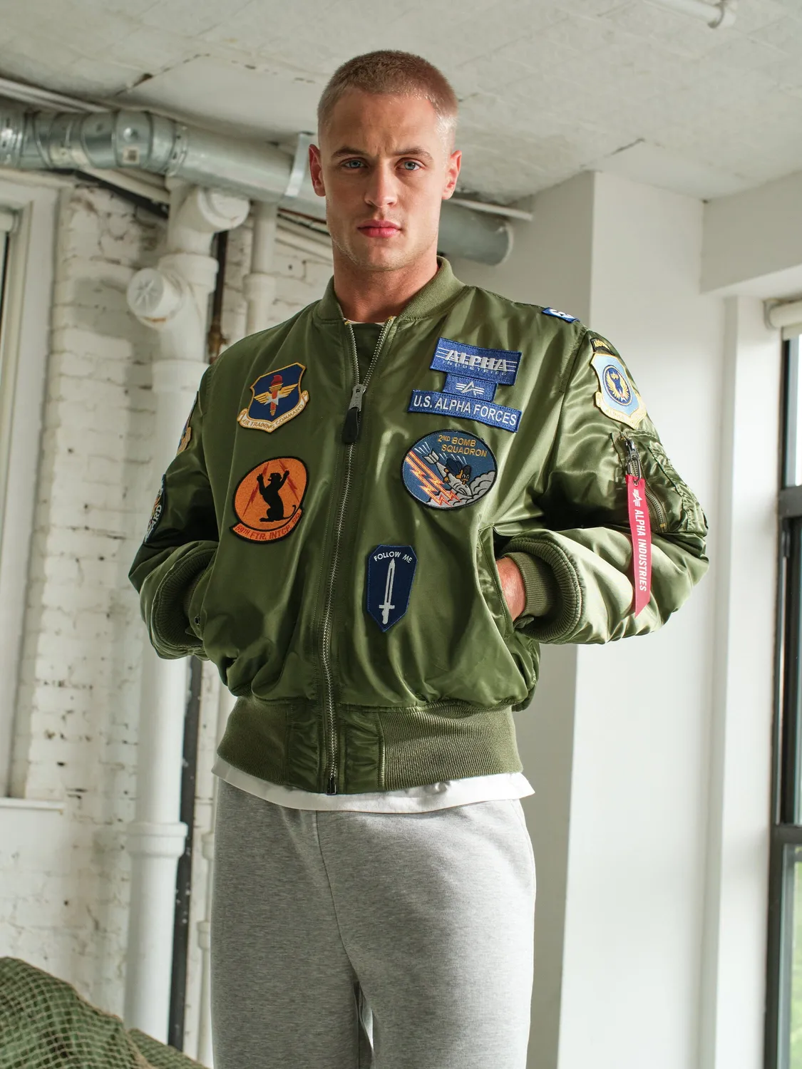 Alpha Industries MA-1 Squadron geaca bomber sage rezistenta la apa