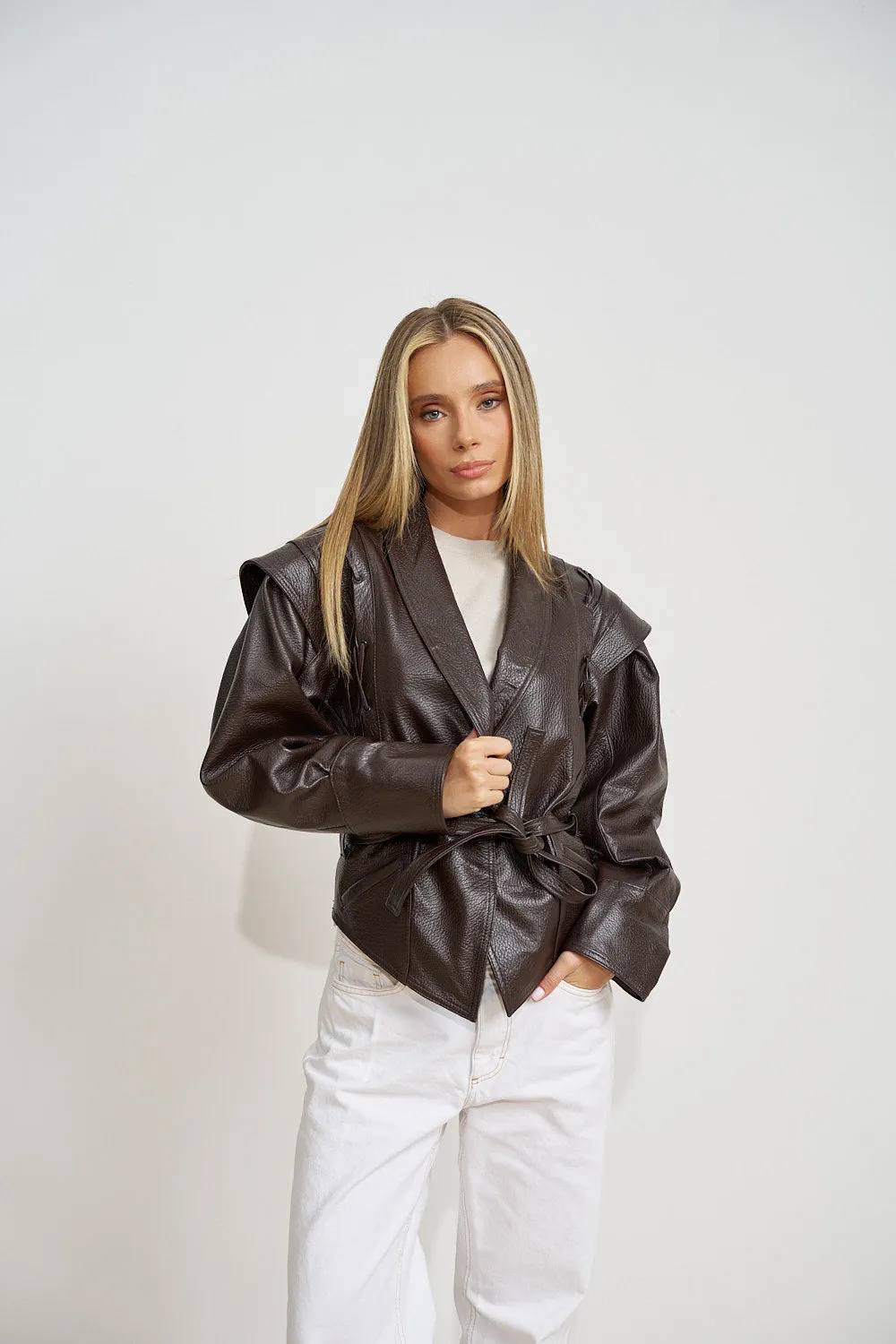 Mareus Idris 664 geacă piele Chocolate cu cordon