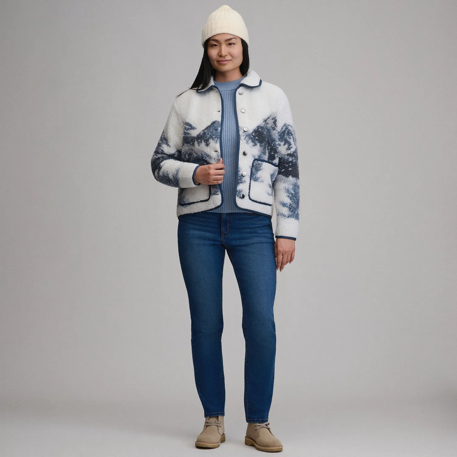 Eddie Bauer Printed geaca fleece dama cu nasturi calda