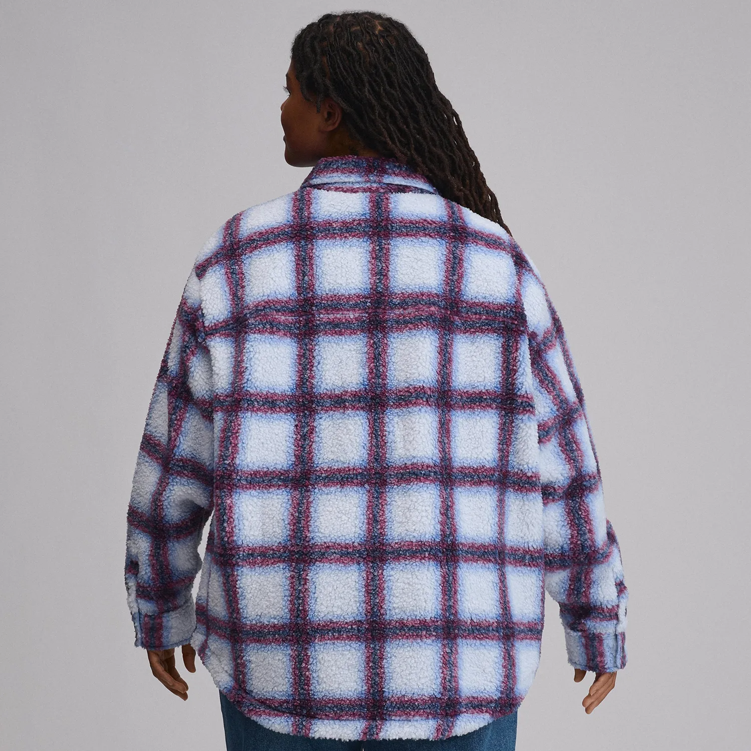 Eddie Bauer Plaid Fleece Shirt Jacket geaca negru carouri