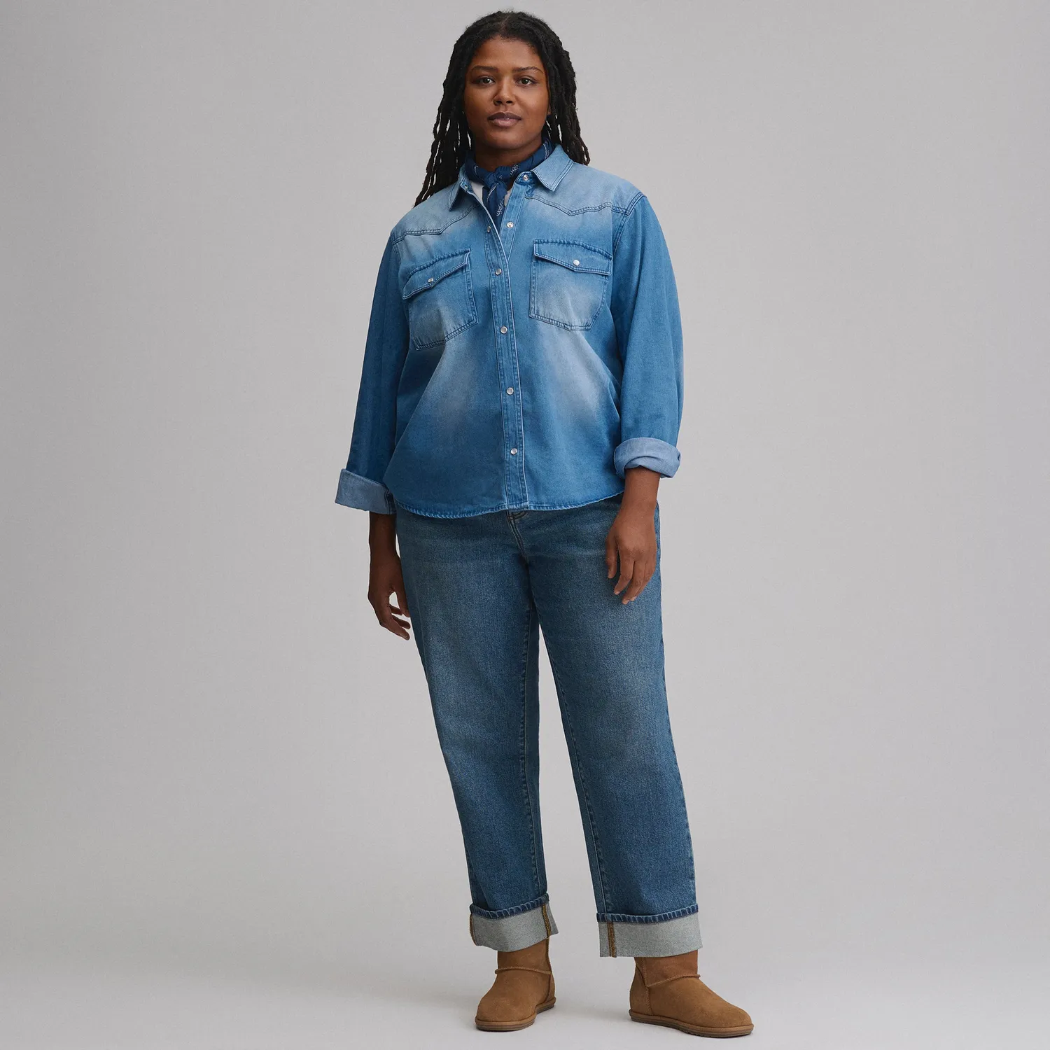 Eddie Bauer Western Denim cămașă damă denim albastră
