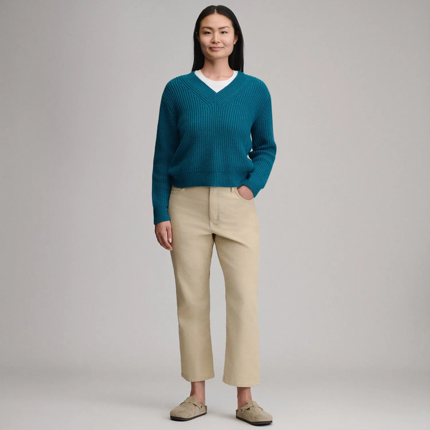 Eddie Bauer Everloft pulover V-Neck Meridian Blue calduros