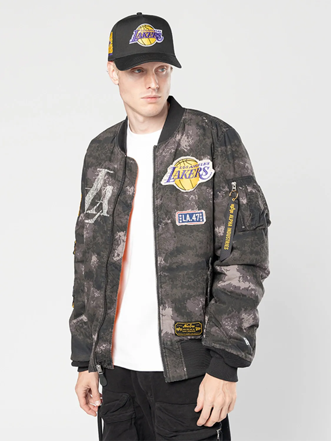 Alpha Industries MA-1 Lakers geacă bomber negru camuflaj