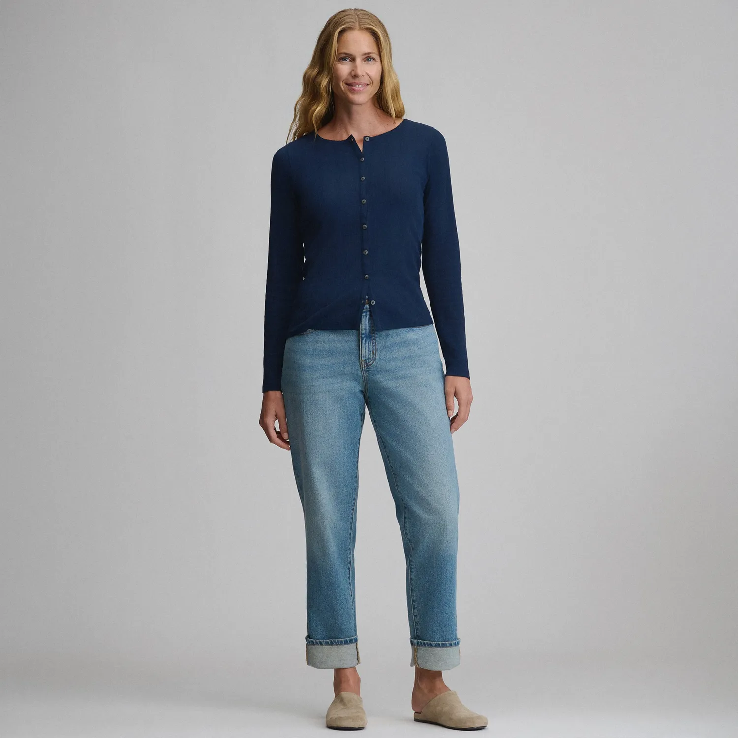 Eddie Bauer Pointelle Button Top bluză Lavender Mist