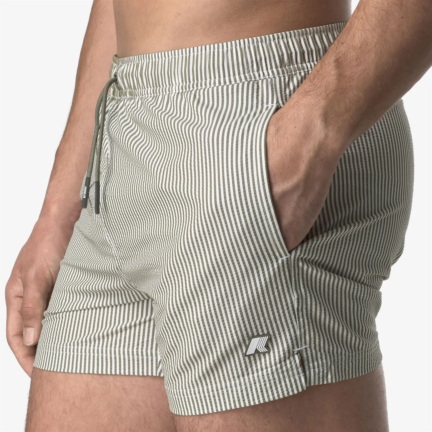 K-Way Hazel Mid Stripes șort baie bărbați alb-verde