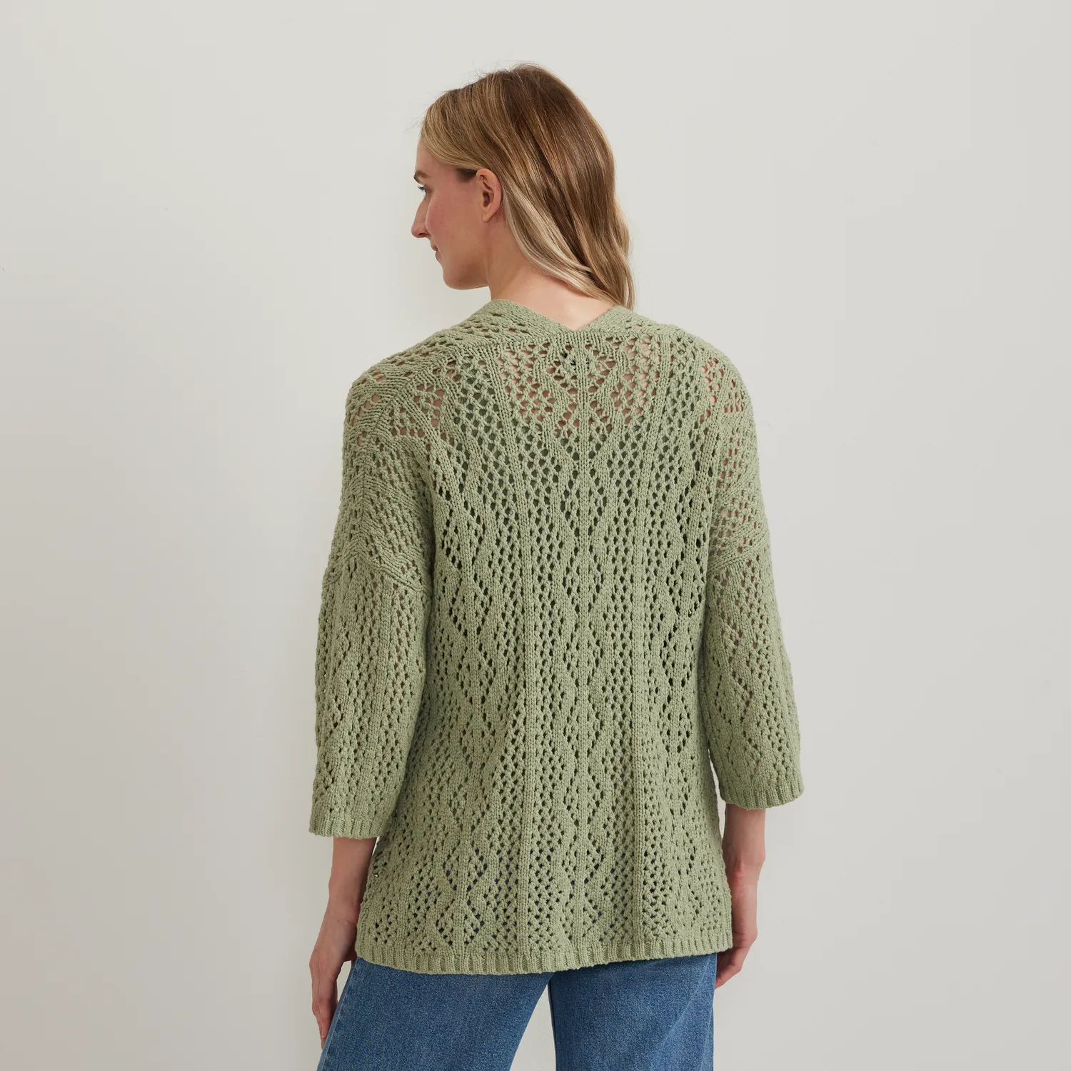 Eddie Bauer Open Stitch cardigan dama lung bej calduros