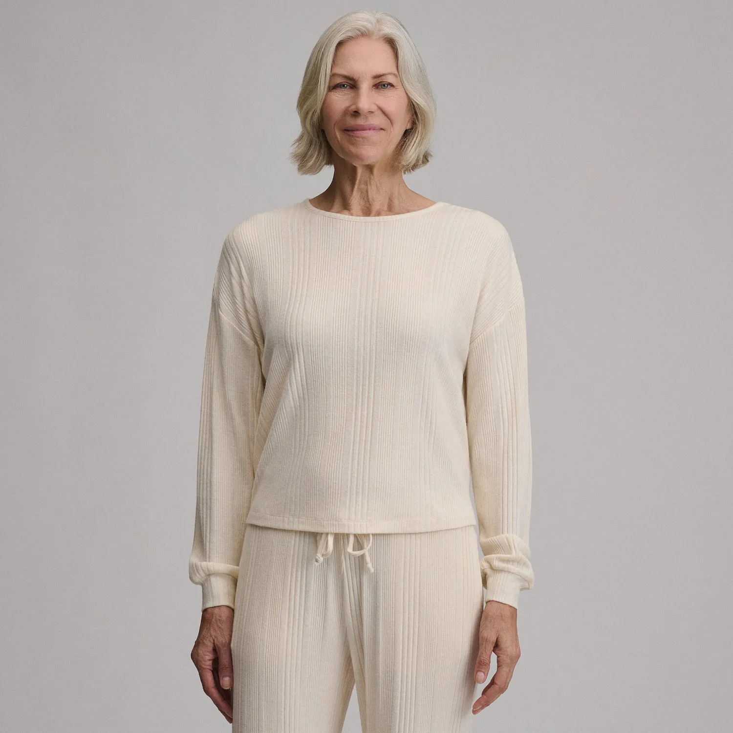 Eddie Bauer Cozy Rib Crew bluză gri deschis caldă