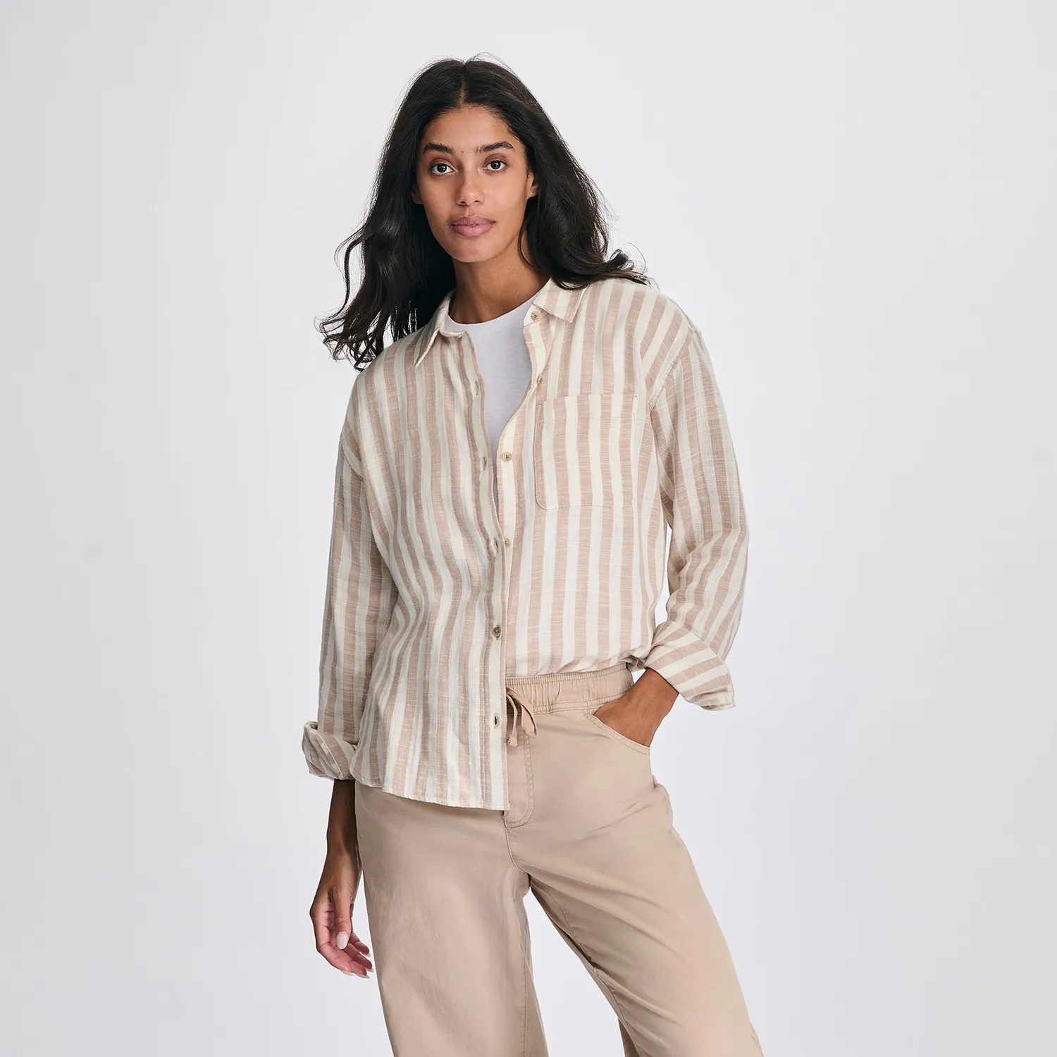 Eddie Bauer Woven Stripe camasa dama Natural bumbac