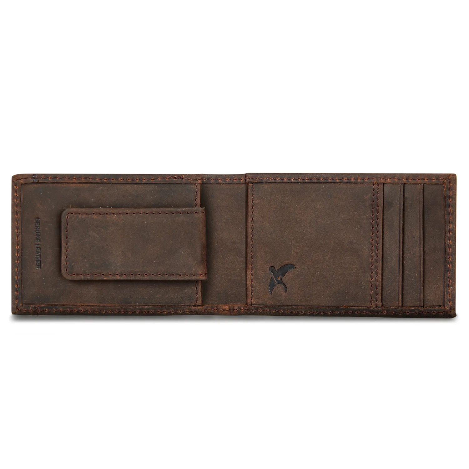 Eddie Bauer Money Clip Bifold Leather Wallet Embossed Sasquatch portofel Tan