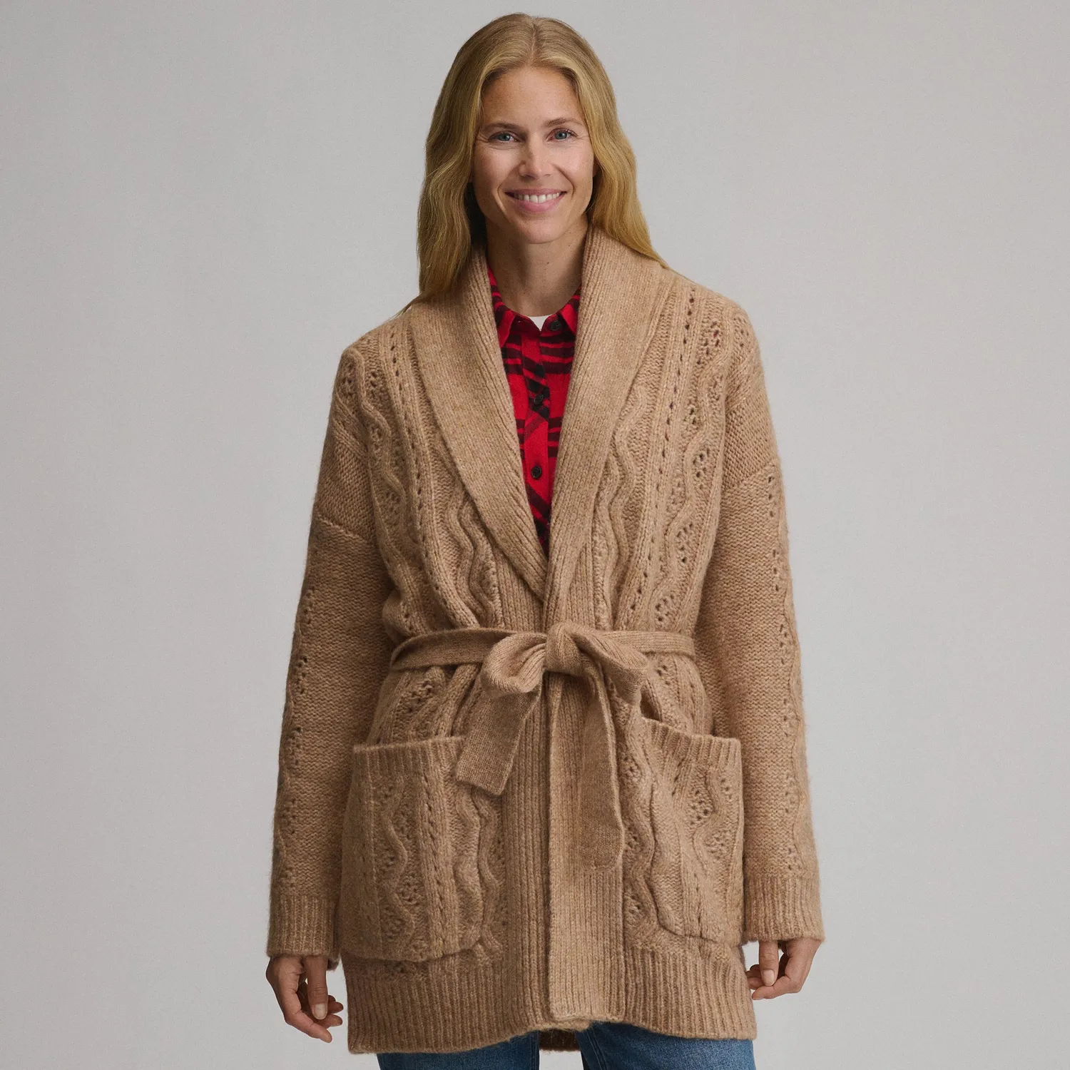 Eddie Bauer Belted Cable cardigan dama Negru cu cordon