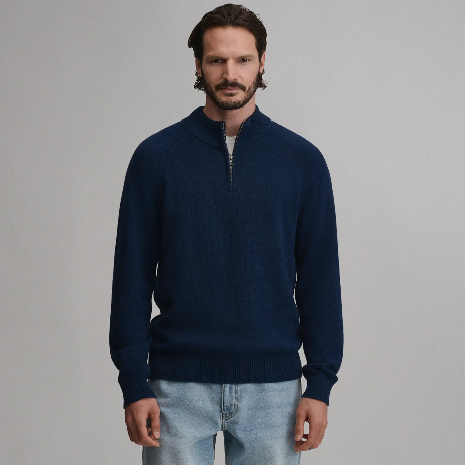 Eddie Bauer Classic Quarter-Zip pulover Heather Oatmeal călduros