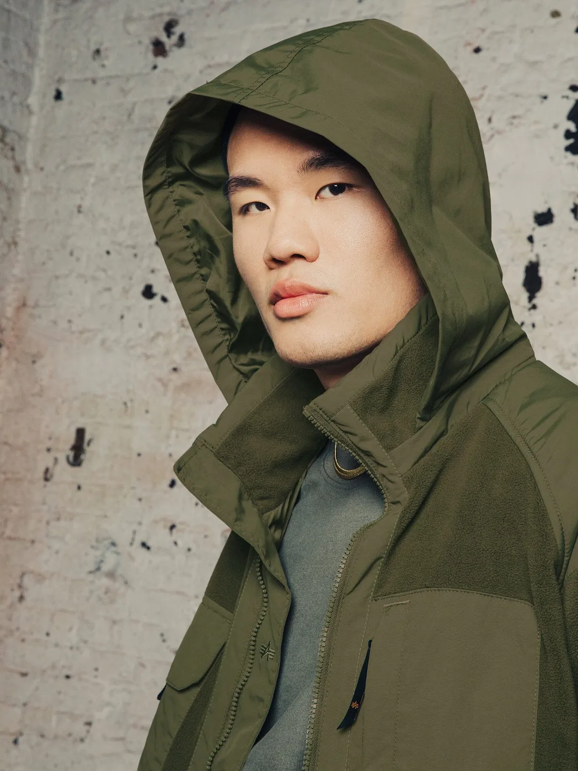 Alpha Industries Mixed Media hanorac polar Dark Green cu gluga