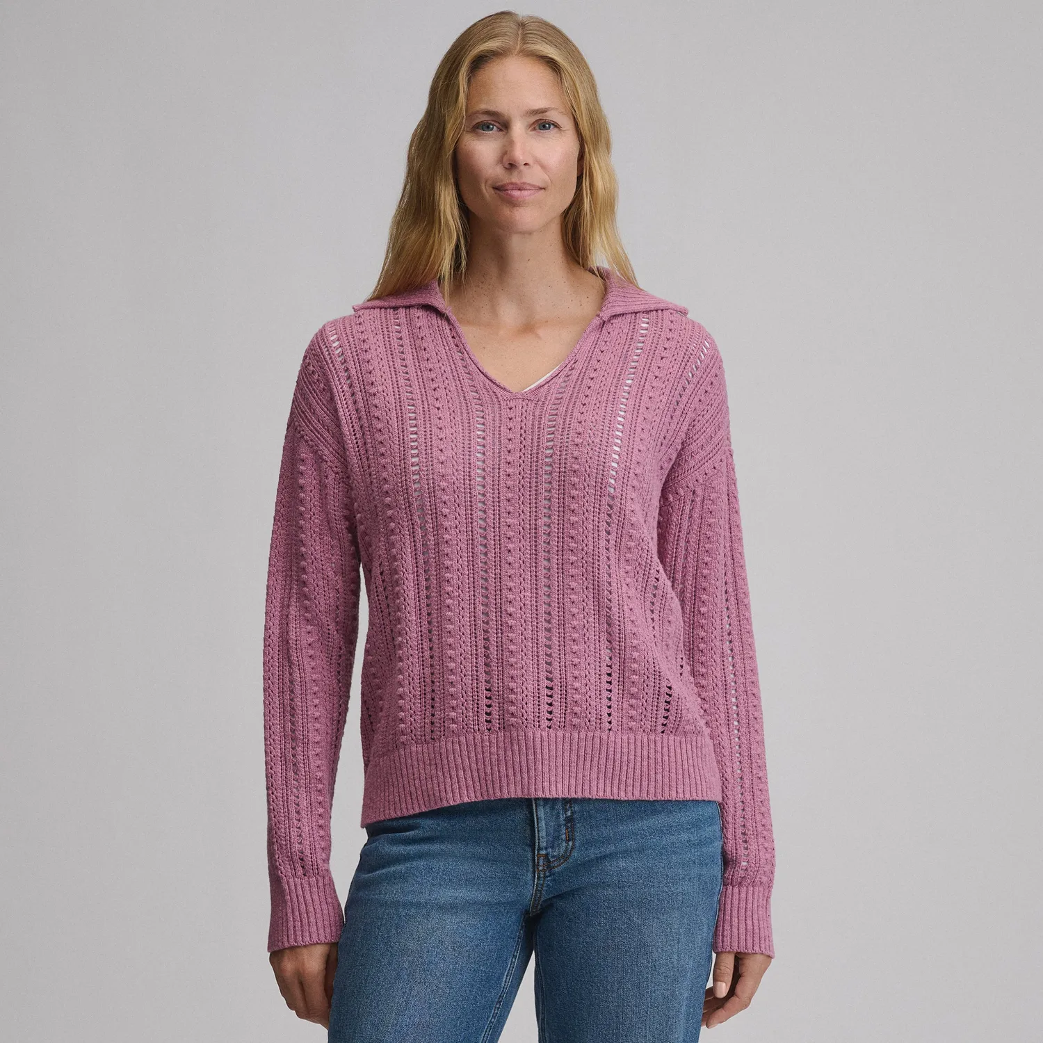 Eddie Bauer Slub Johnny Collar pulover Dusty Rose