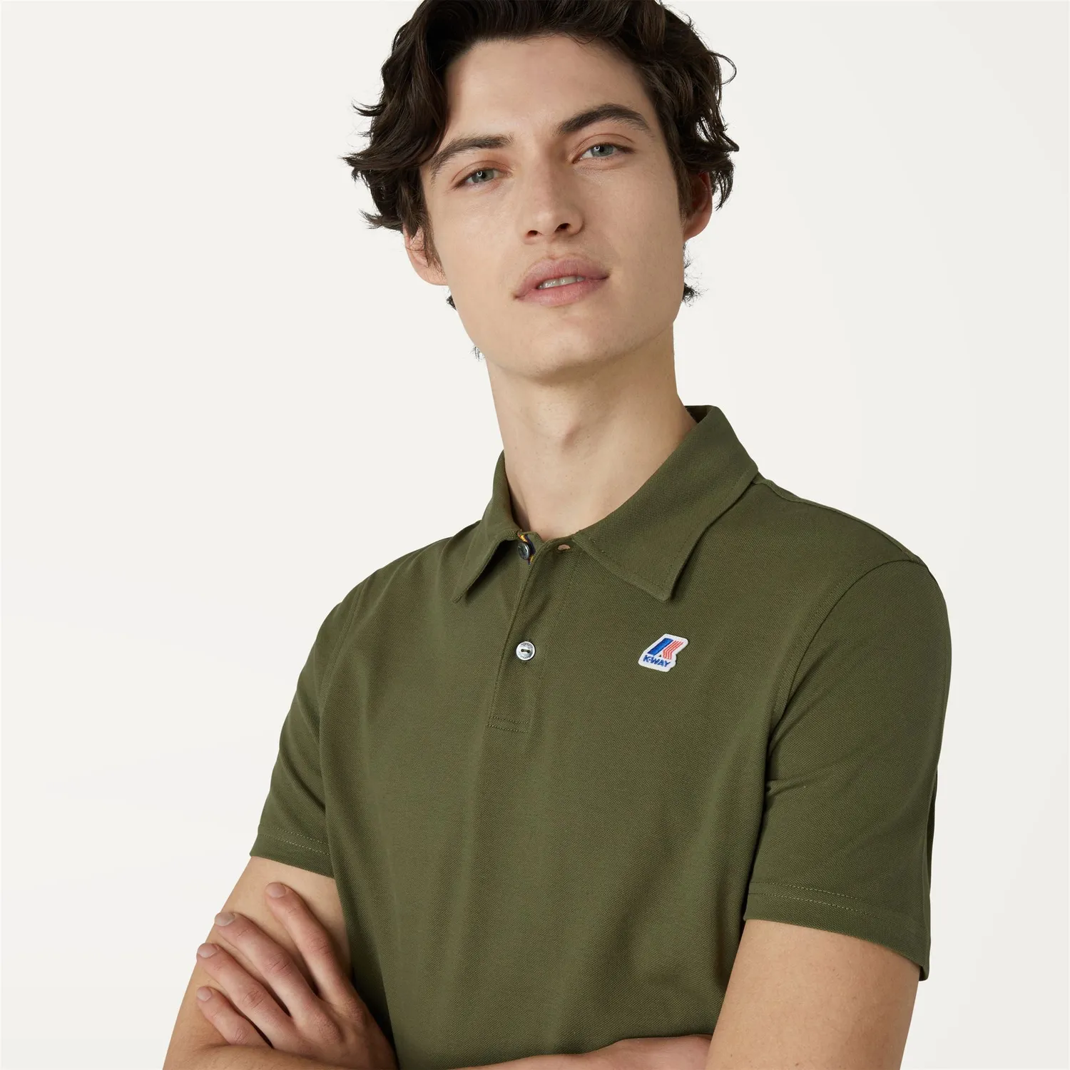 K-Way Gregoire Tape polo bărbați verde militar bumbac