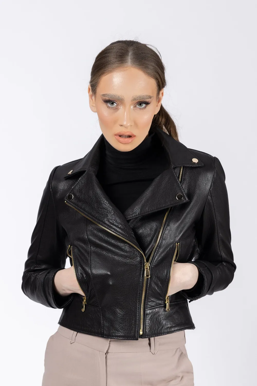 Mareus Diamond 132 geacă piele neagră slim 50 cm