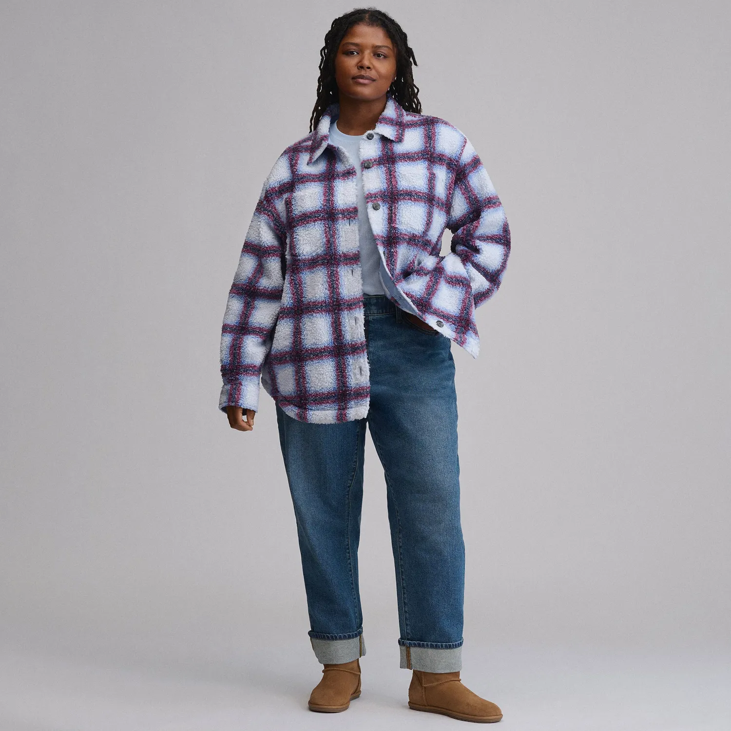 Eddie Bauer Plaid Fleece Shirt Jacket geaca negru carouri
