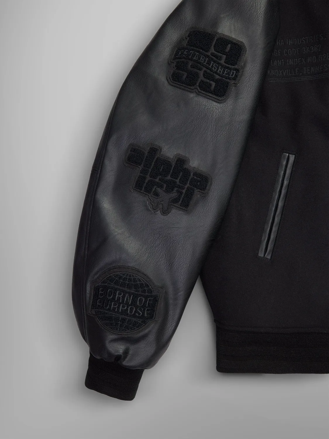 Alpha Industries MA-1 Varsity geacă neagră piele lână