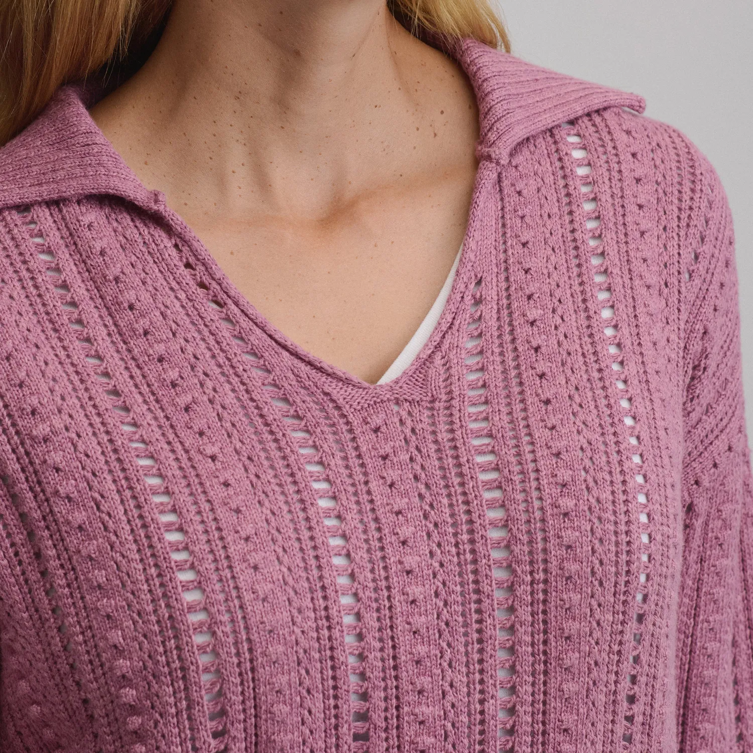Eddie Bauer Slub Johnny Collar pulover Dusty Rose