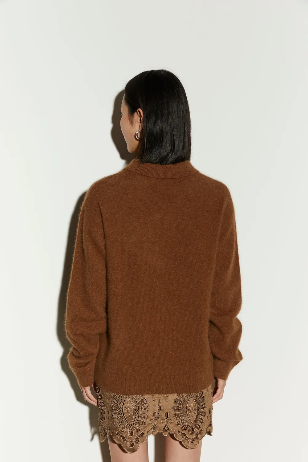 Isabelle Blanche cardigan lână Gray cu guler vulpe