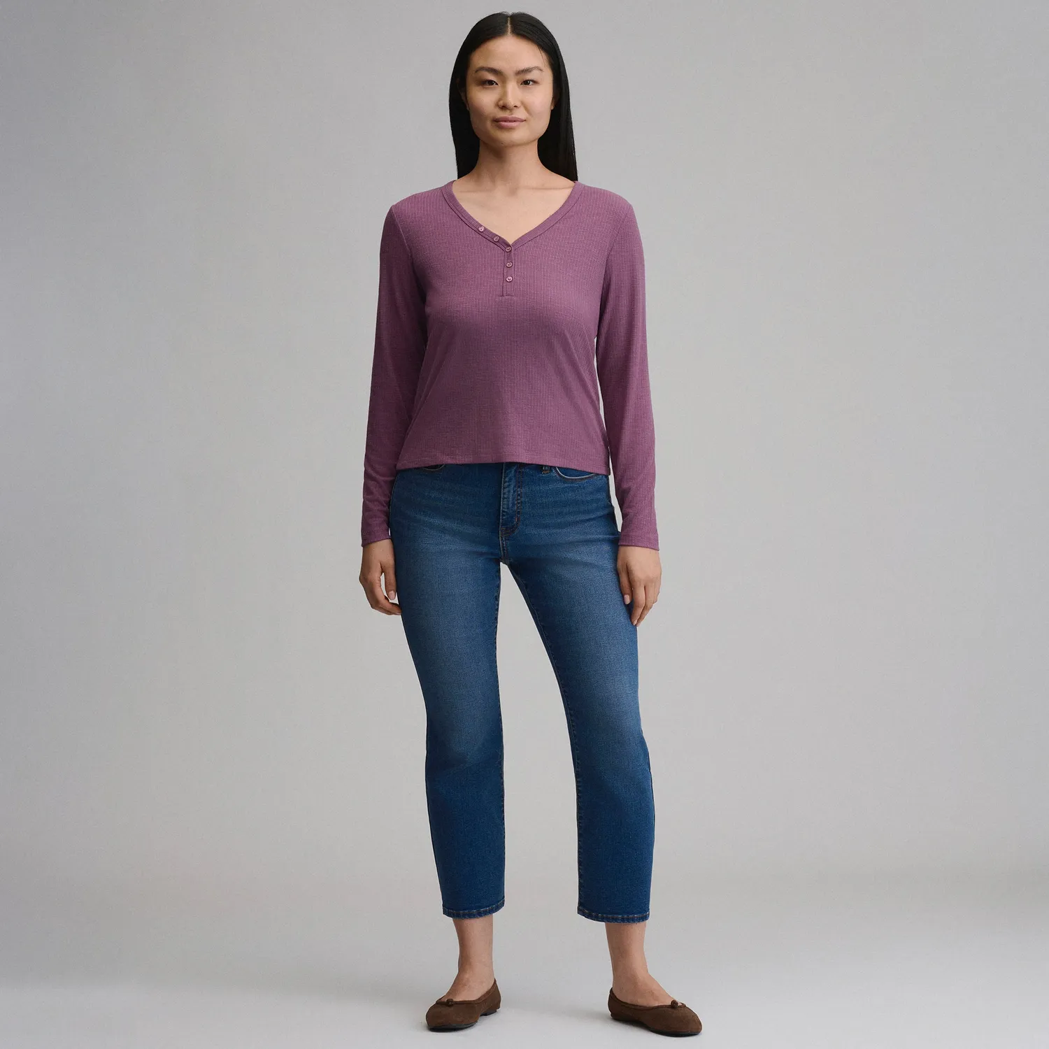 Eddie Bauer Multi Button Henley bluză gri deschis