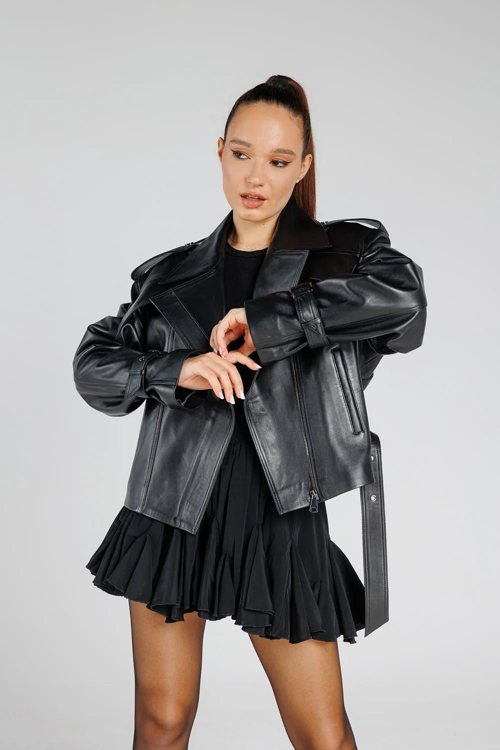 Mareus Diamond 358 geaca piele naturala dama oversized neagra
