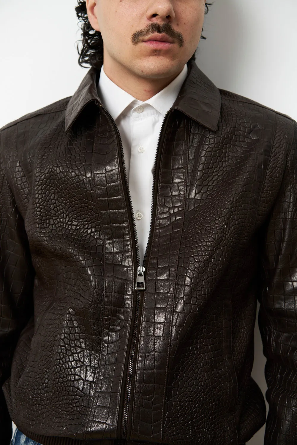 Mareus Cognac Croc 615 geaca piele barbati maro S-4XL