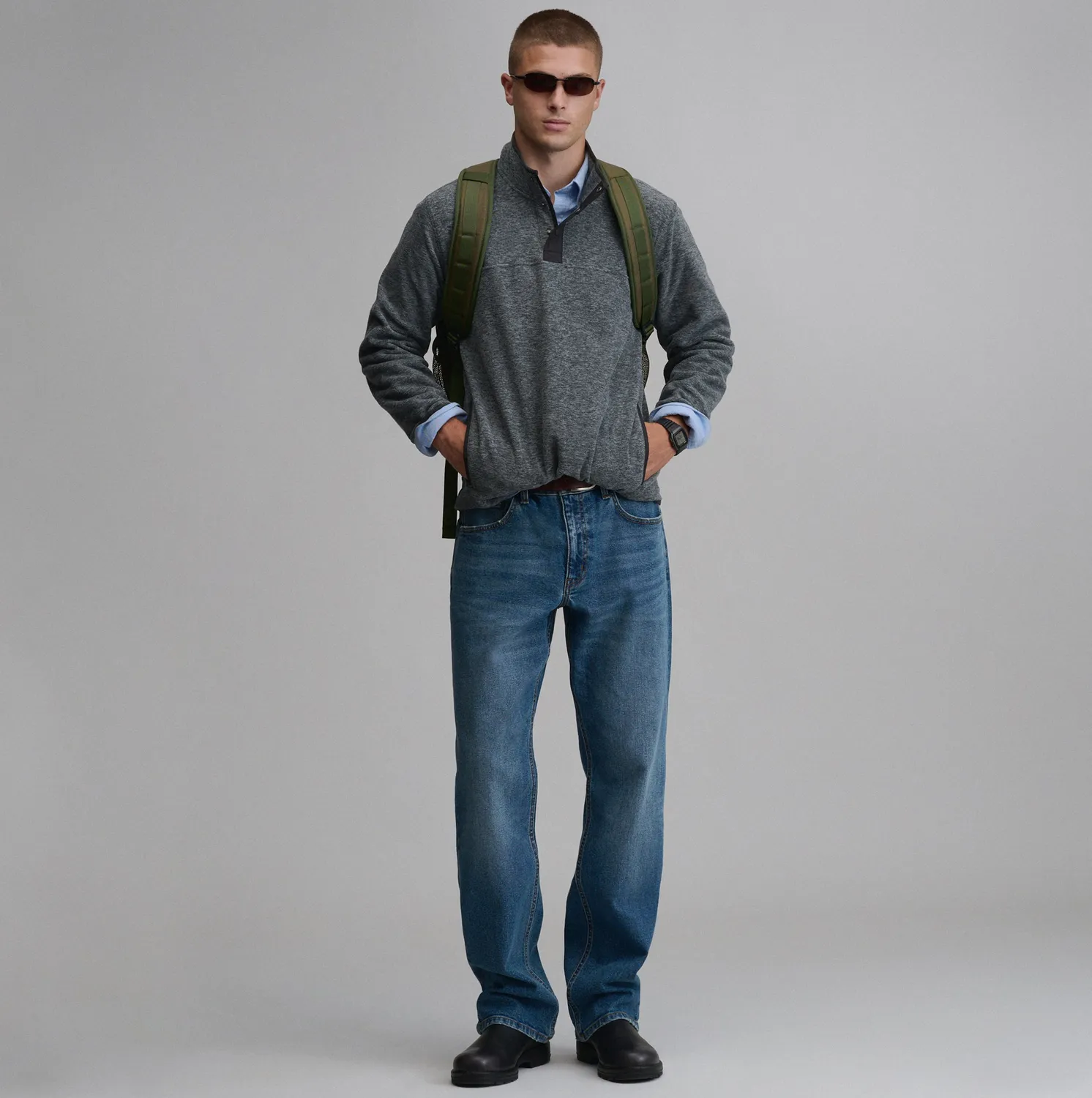 Eddie Bauer Chutes Snap Mock pulover polar gri inchis