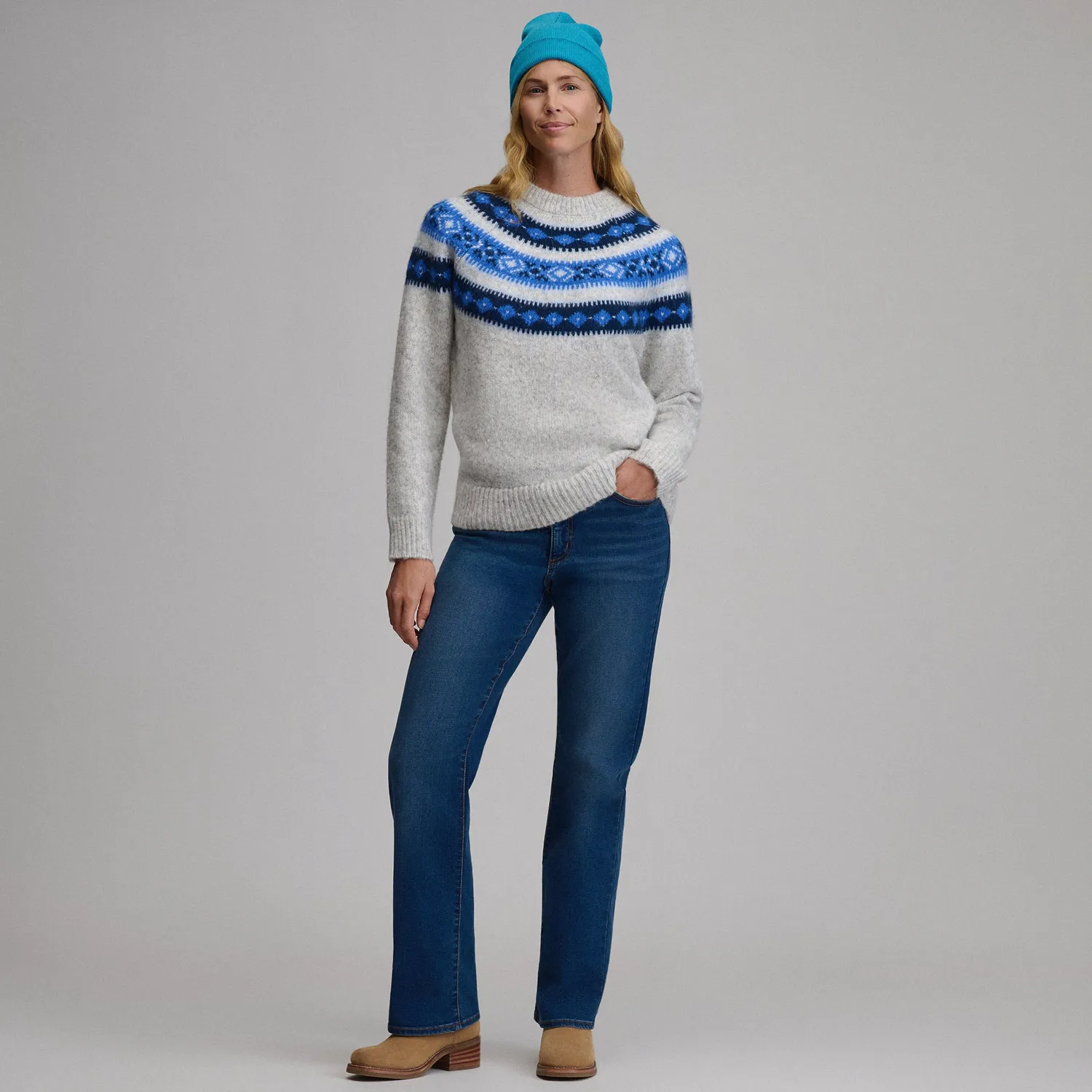 Eddie Bauer Fairisle pulover pufos ivoire călduros