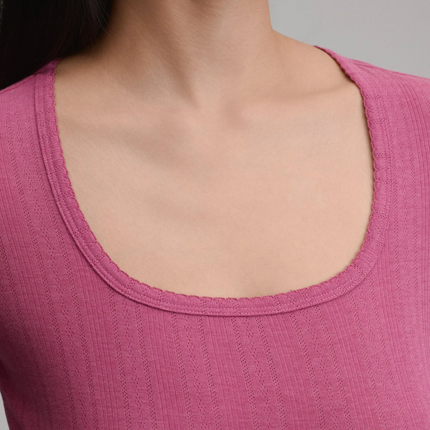 Eddie Bauer Pointelle Square-Neck Crew tricou Dusty Rose bumbac