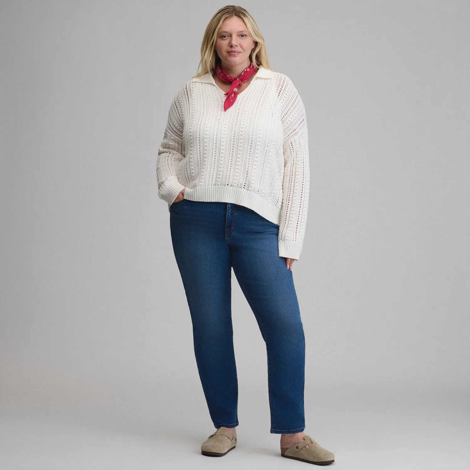 Eddie Bauer Slub Johnny Collar pulover Dusty Rose