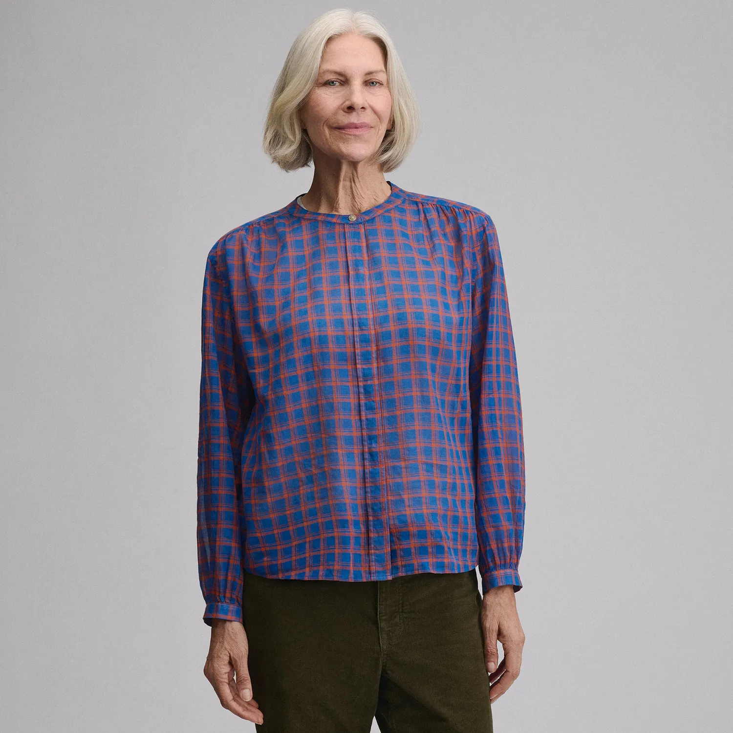 Eddie Bauer Collarless Camasa Dama Maneca Lunga Ivory