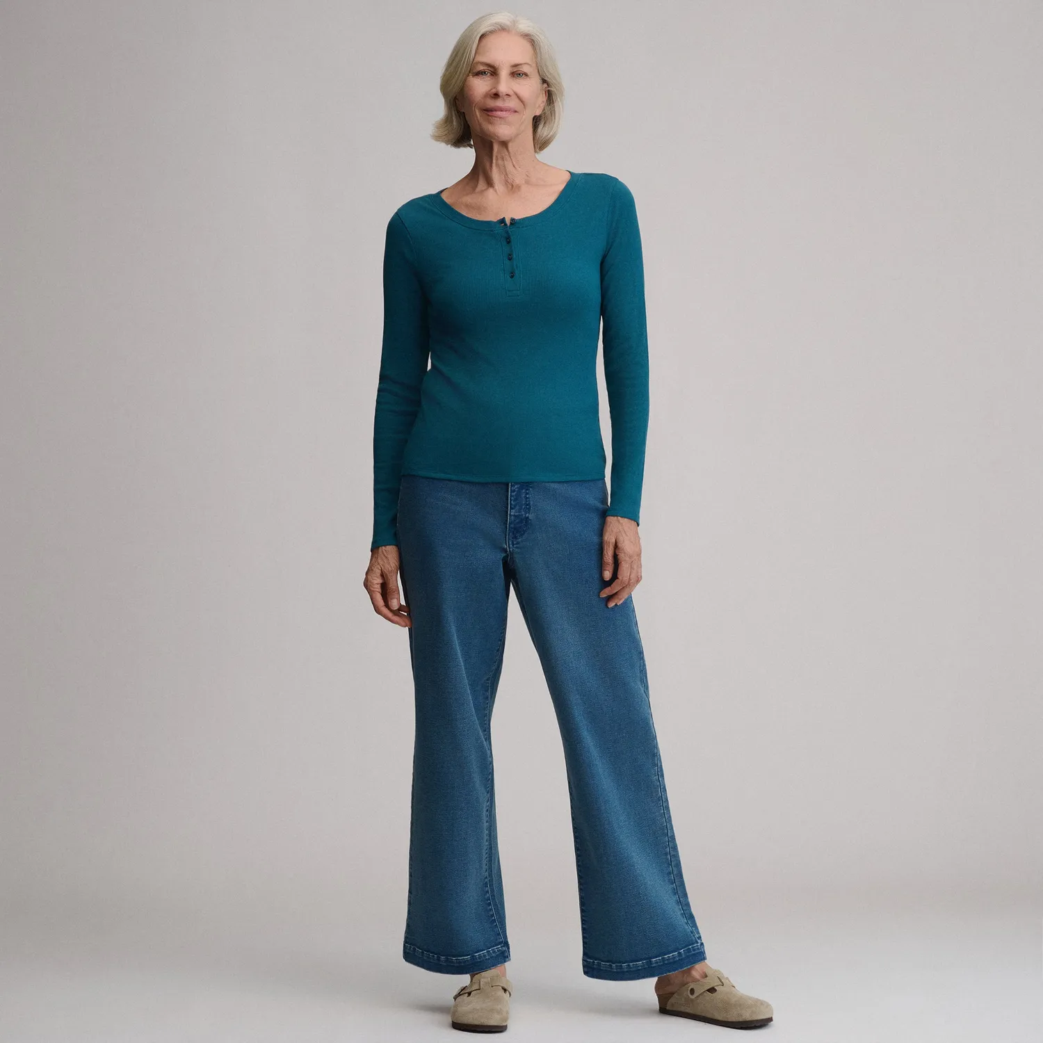 Eddie Bauer Softline Rib henley bluza gri moale
