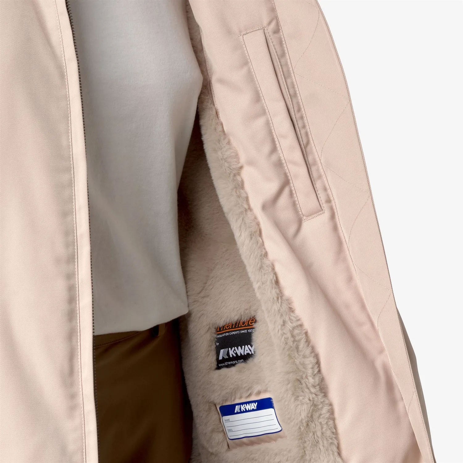 K-Way Oller Twill Fur palton lung roz căptușeală groasă