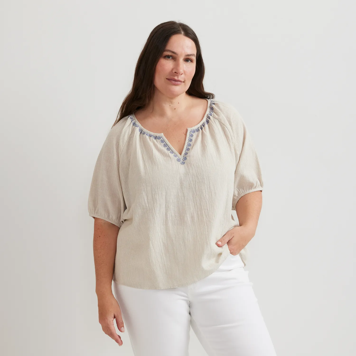 Eddie Bauer Embroidered Trim camasa dama pumice bumbac