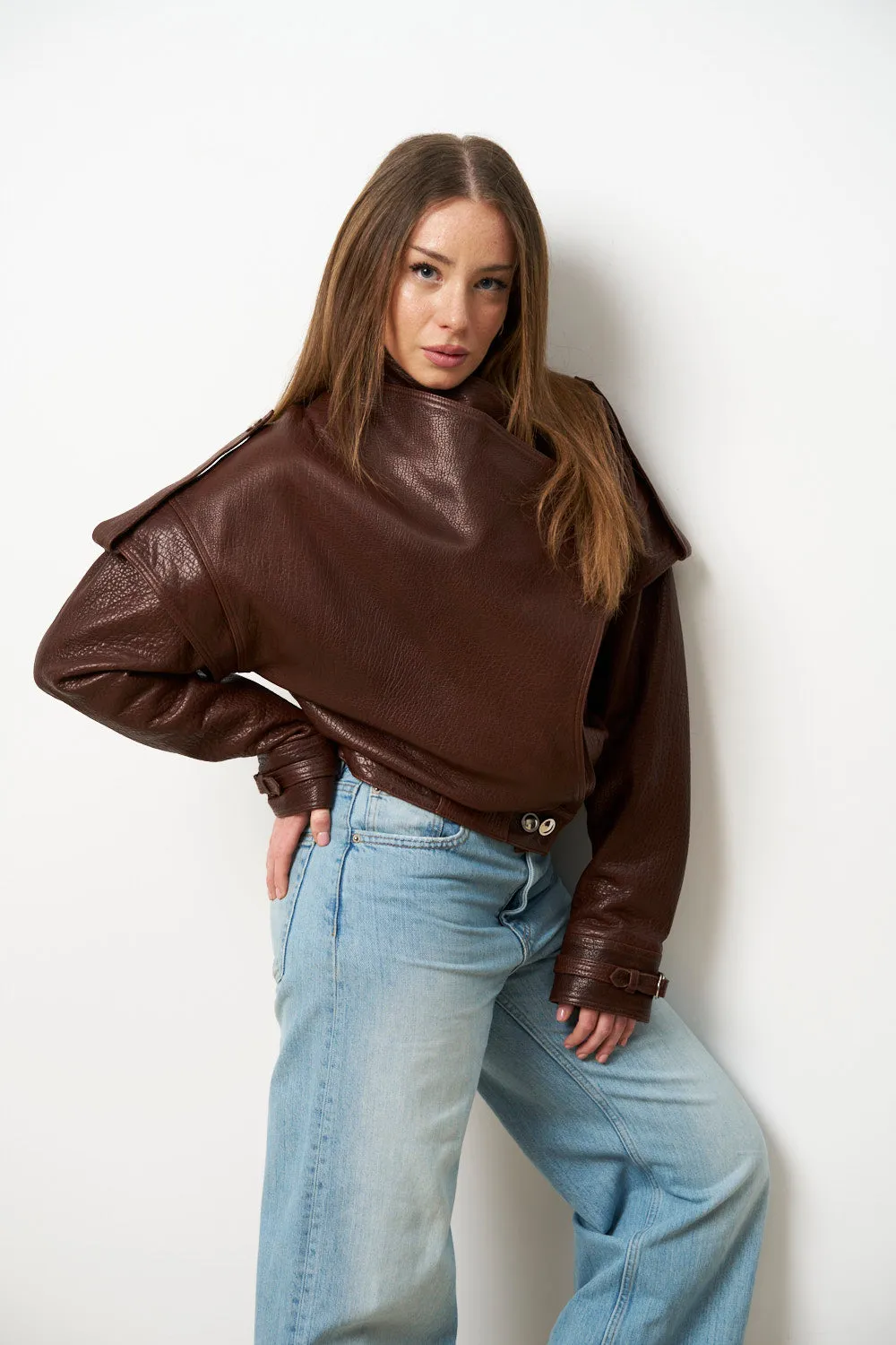 Mareus 619 geacă piele damă cognac amber piele jumbo