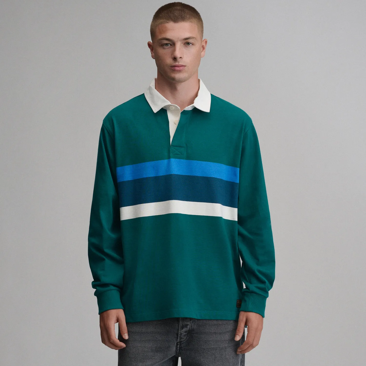 Eddie Bauer Rugby Stripe Crew bluză Dk Chambray cu dungi
