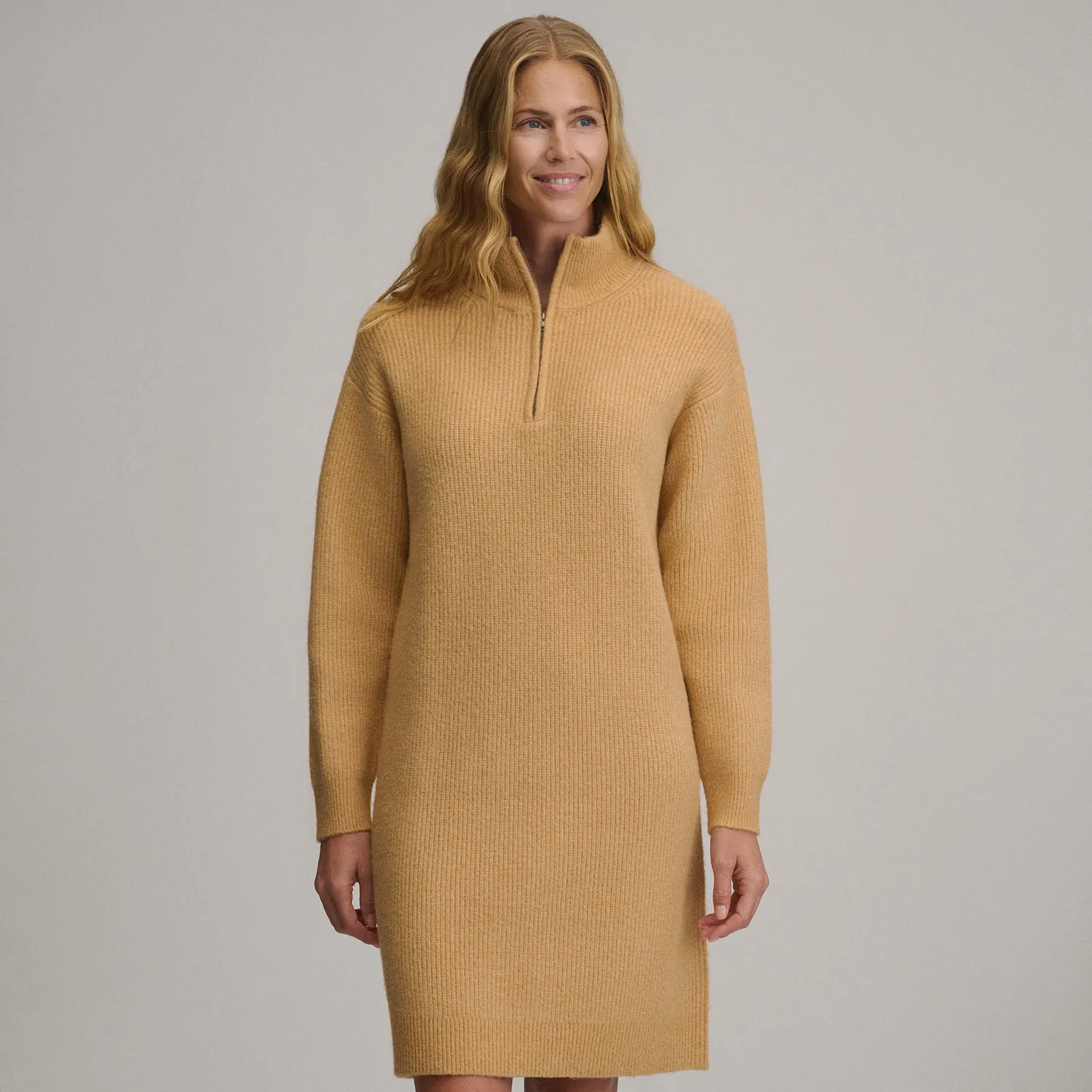 Eddie Bauer Ribbed Zip Mock rochie tricot gri calduroasa