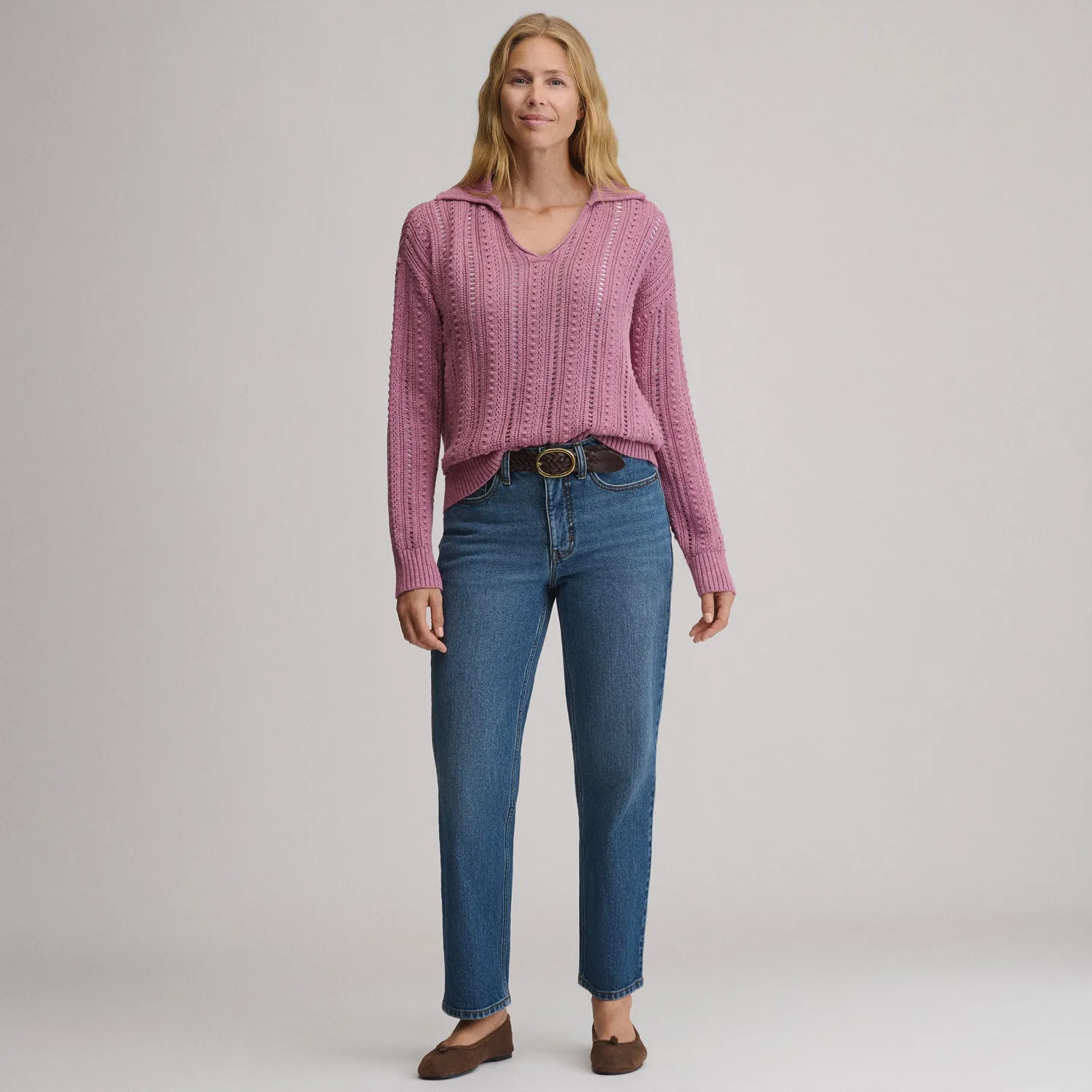 Eddie Bauer Slub Johnny Collar pulover Dusty Rose