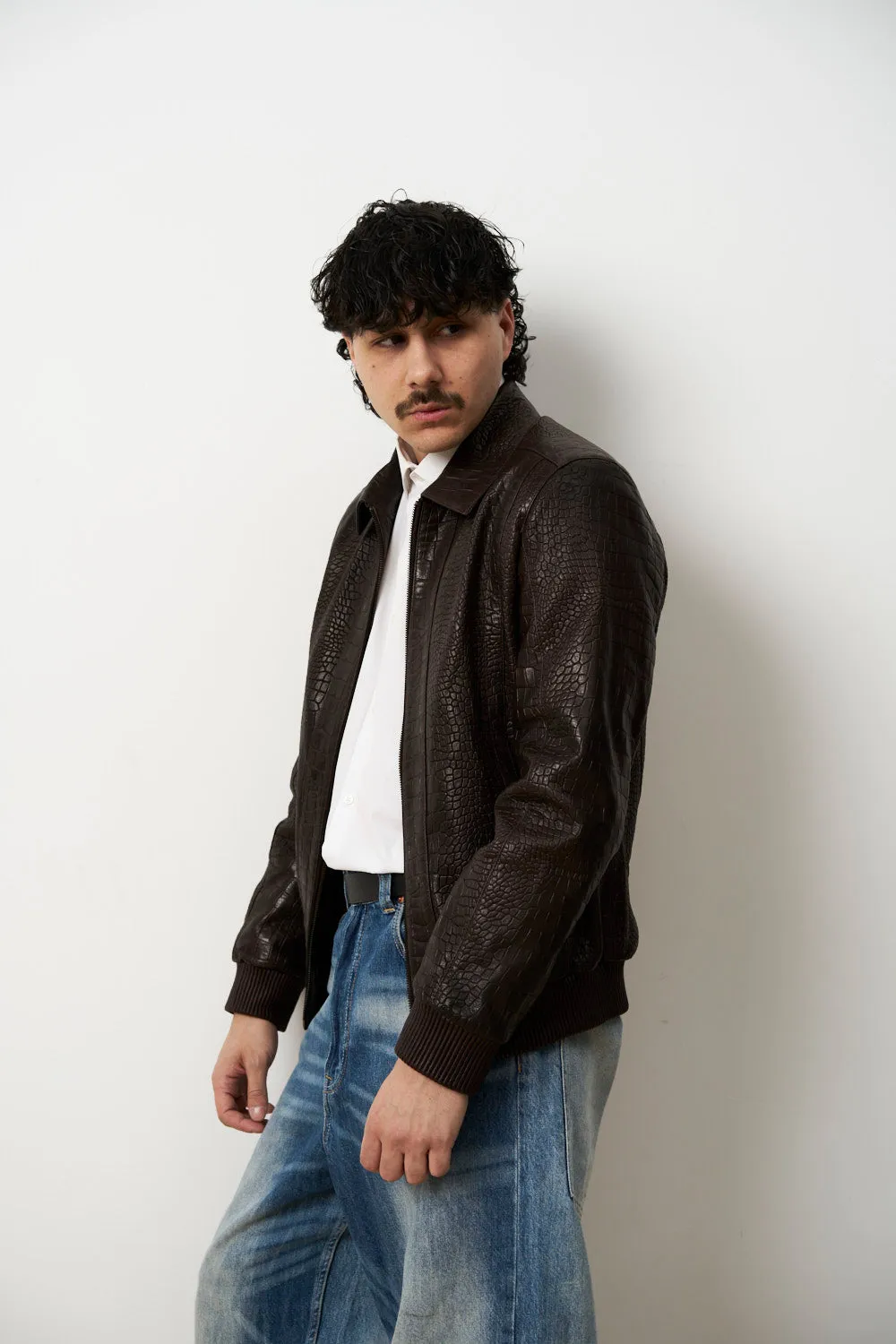 Mareus Cognac Croc 615 geaca piele barbati maro S-4XL