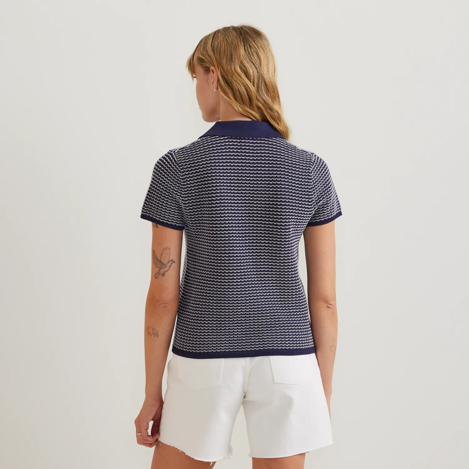 Eddie Bauer Microstripe polo tricot albastru Brook texturat