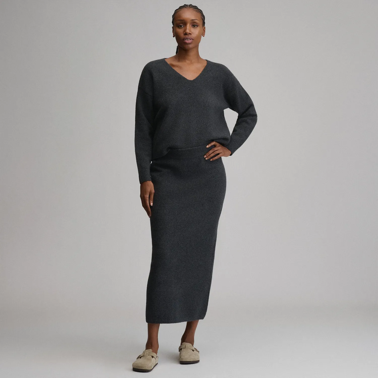 Eddie Bauer V-Neck pulover dama Charcoal Heather calduros