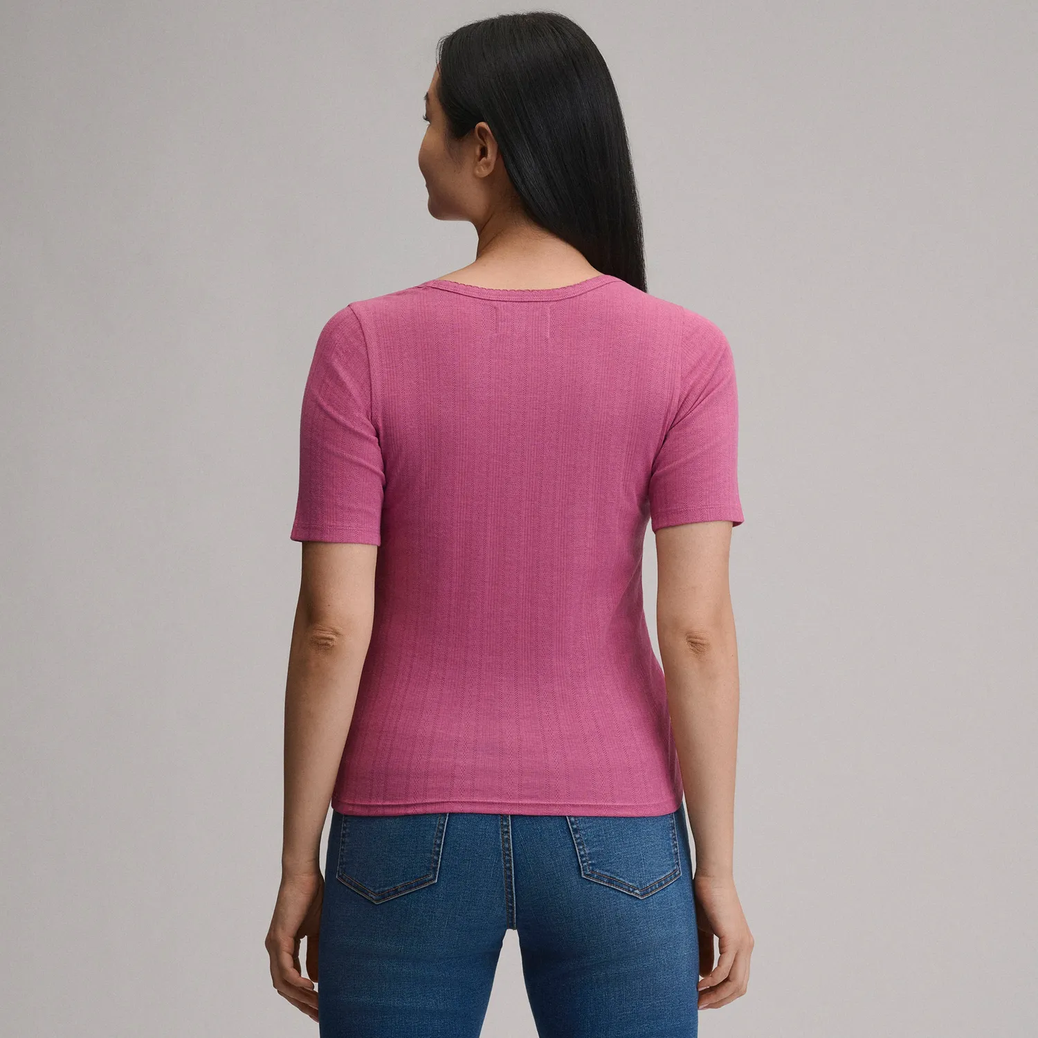 Eddie Bauer Pointelle Square-Neck Crew tricou Dusty Rose bumbac