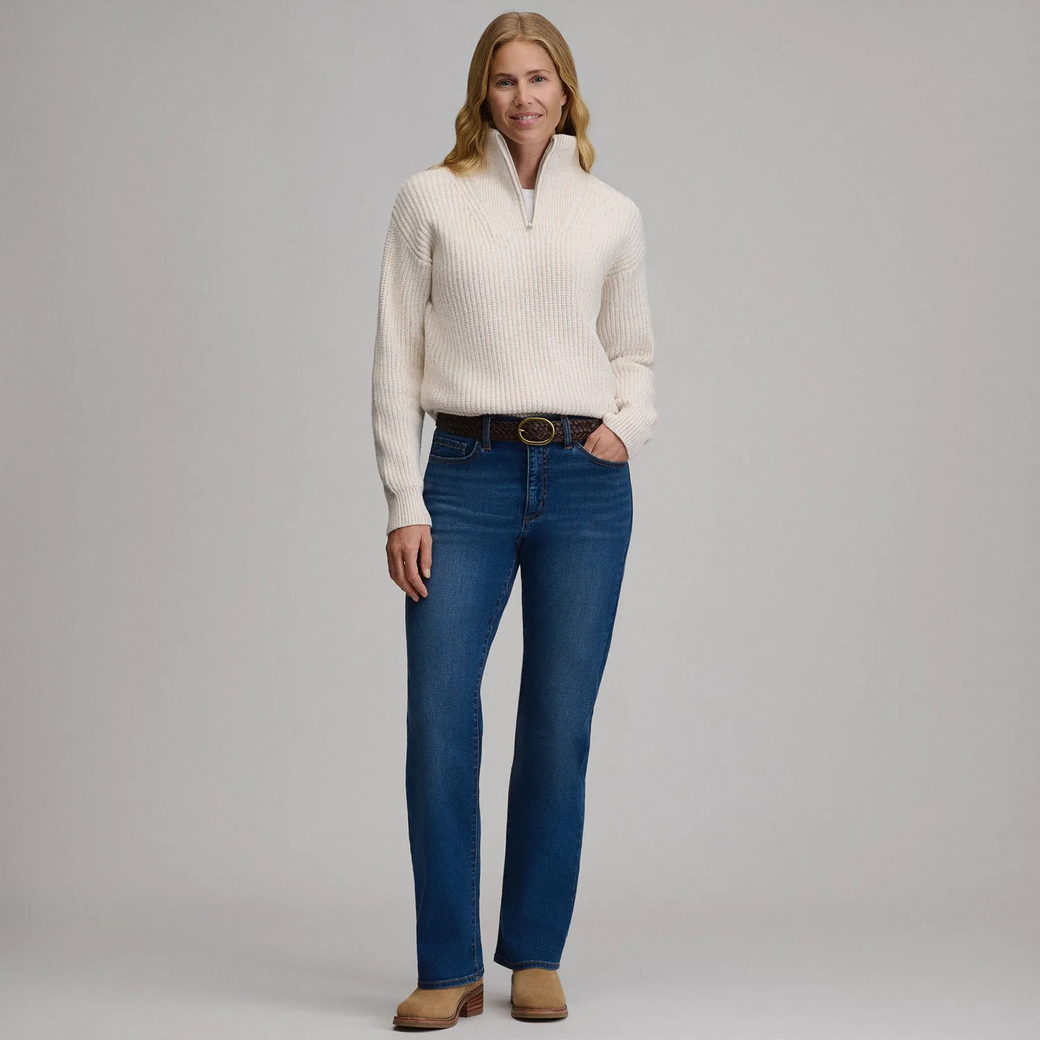 Eddie Bauer Everloft Quarter-Zip pulover femei Ivory calduros