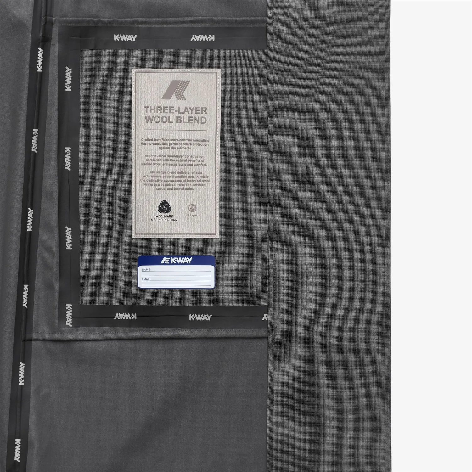 K-Way Jorance 3L Wool Grisaille palton lung gri vesta