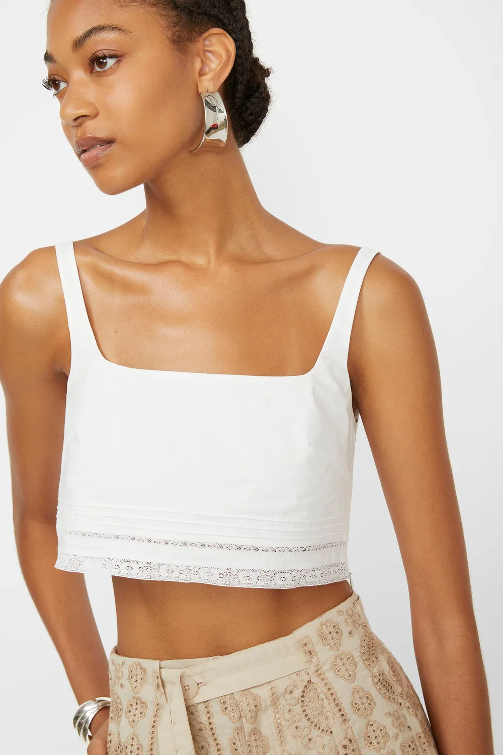 Isabelle Blanche top alb poplin dantela bumbac