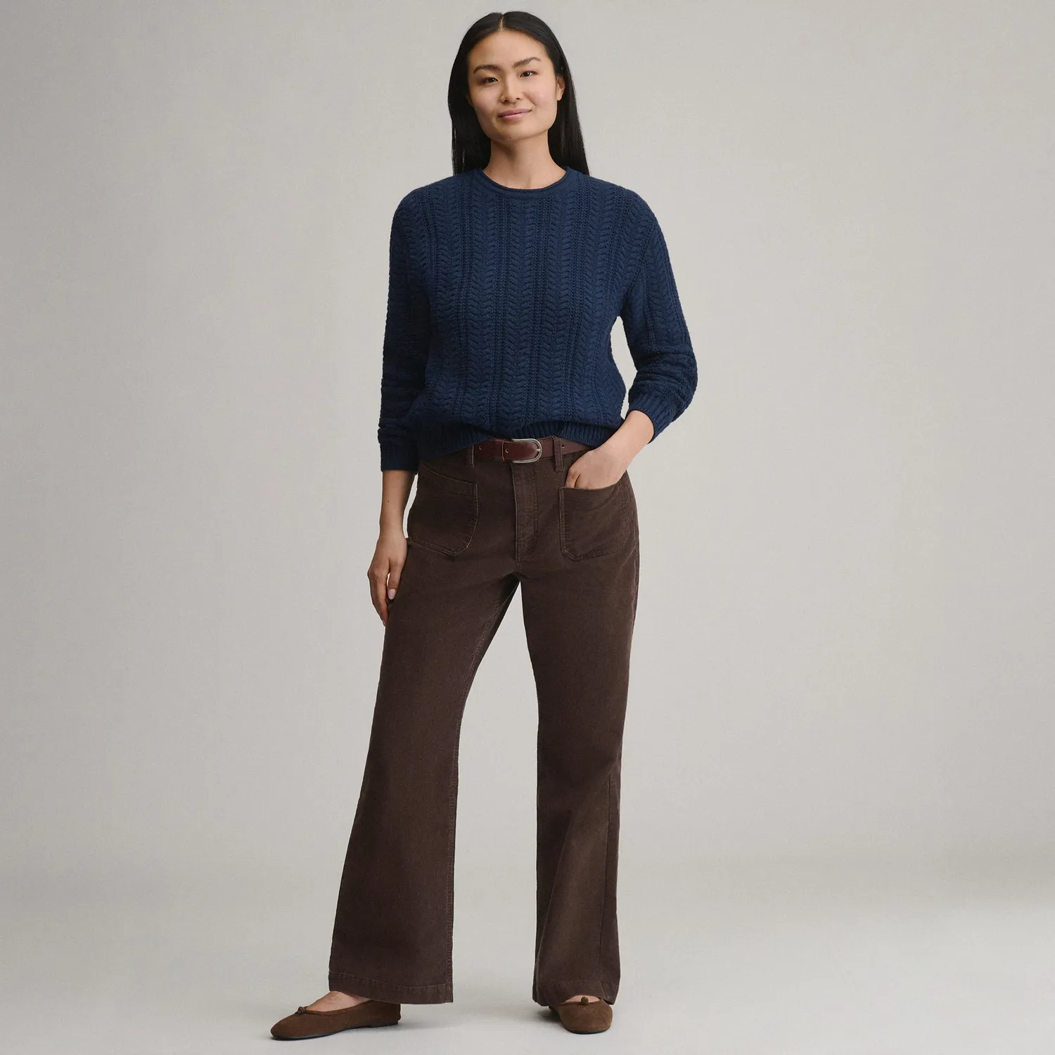 Eddie Bauer Cotton Cable Crew pulover dama bumbac chili calduros