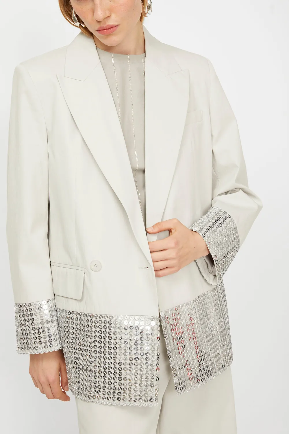 Isabelle Blanche blazer gri deschis paiete bumbac
