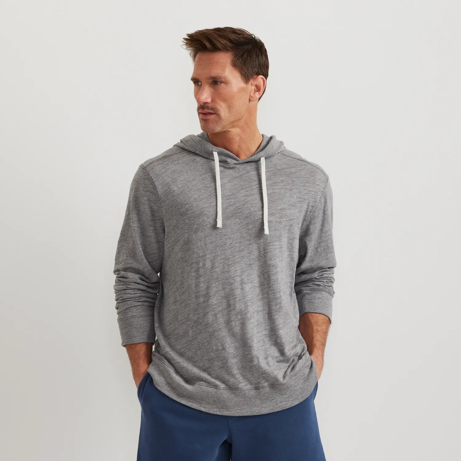 Eddie Bauer Slub hanorac barbati gri bumbac cu gluga