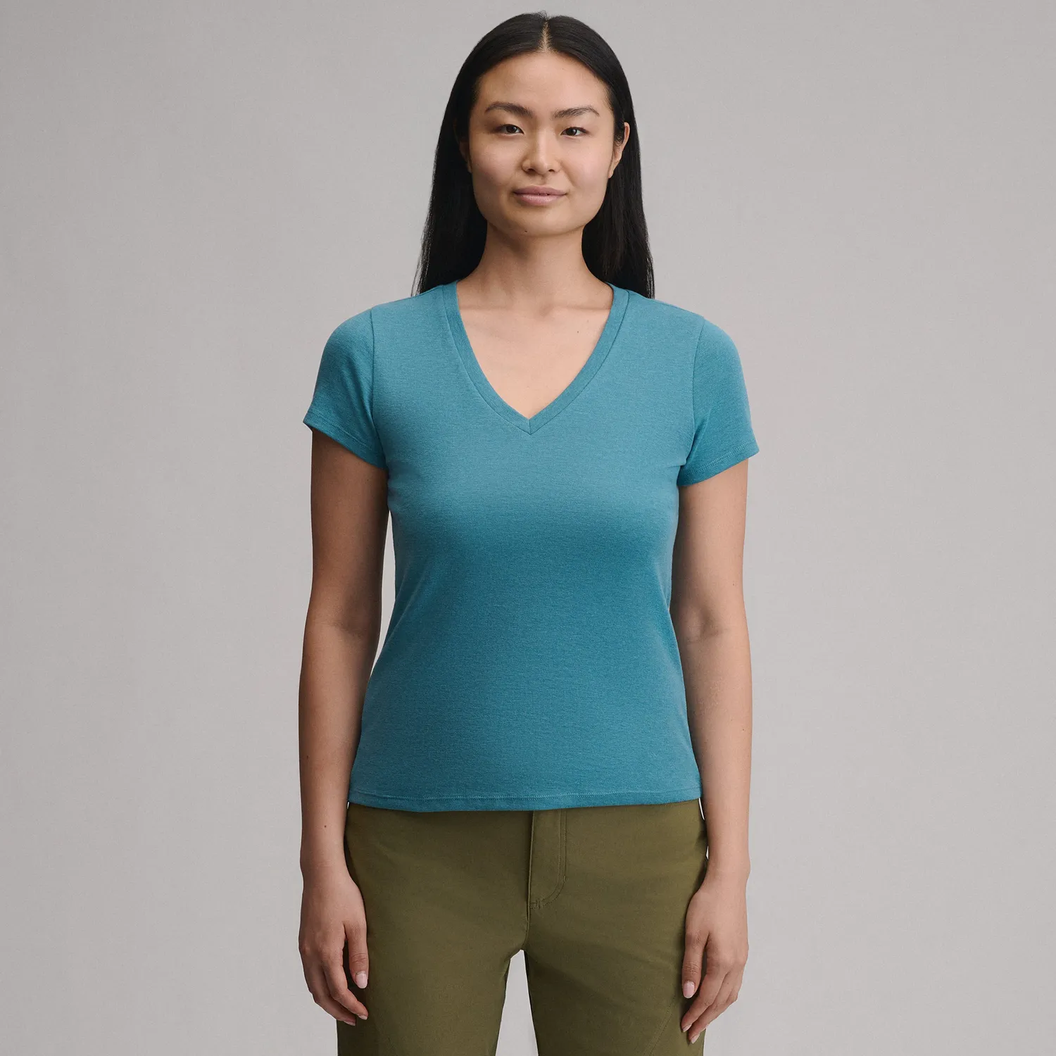 Eddie Bauer Everyday V-Neck tricou dama Visiniu bumbac usor