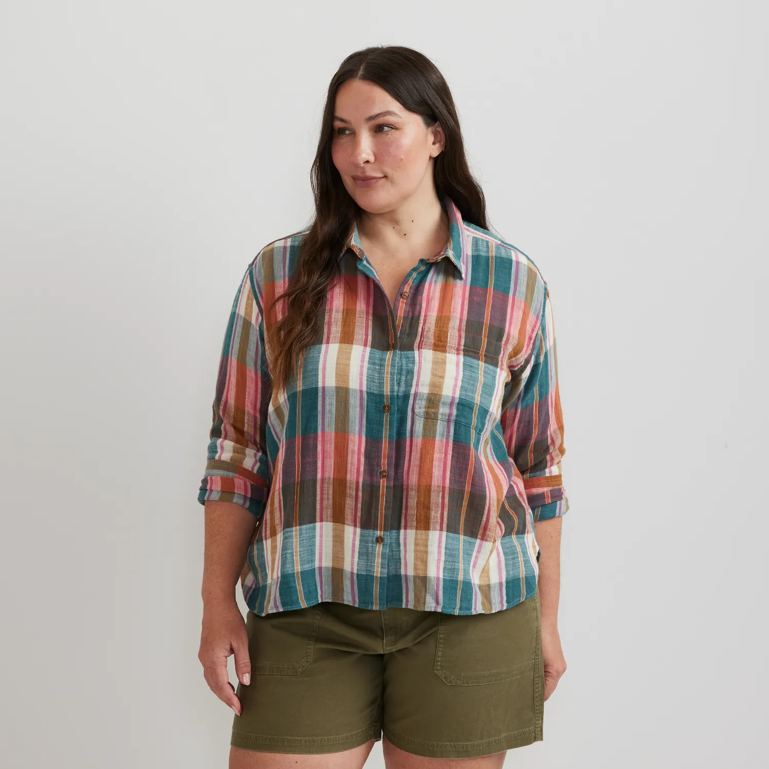 Eddie Bauer Cotton Slub camasa dama carouri roz